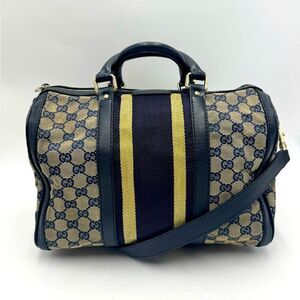 Auth Gucci Vtg Navy GG Canvas Web Joy Medium Boston Bag Preloved Purse Doctor